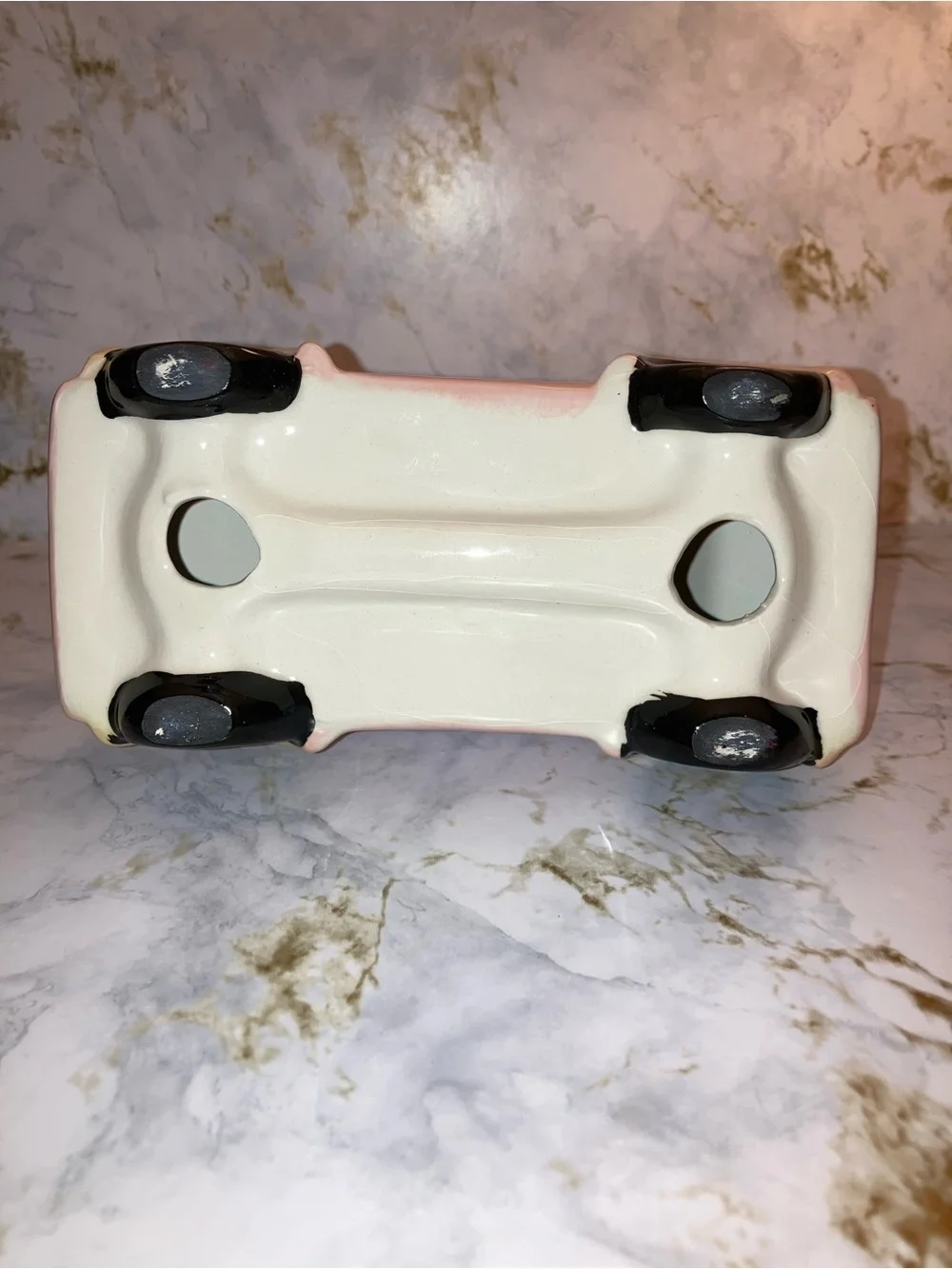 Pink Ceramic Retro Car with Red Love Heart Coquette Holiday Decor